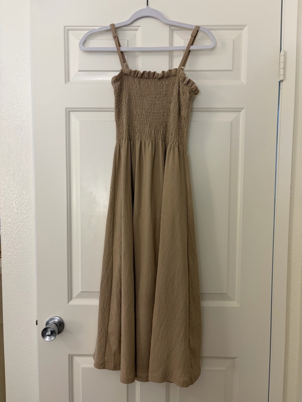 H&M Beige Smocked Midi Dress with Adjustable Straps